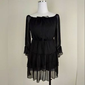 Alice and Olivia Black Chiffon Off the shoulder Dress